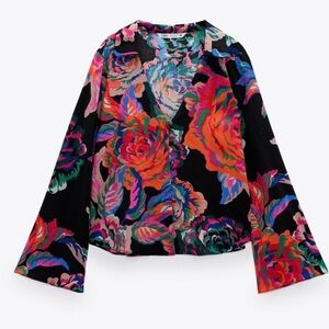 Zara Vibrant Floral Blouse with Flared Sleeves